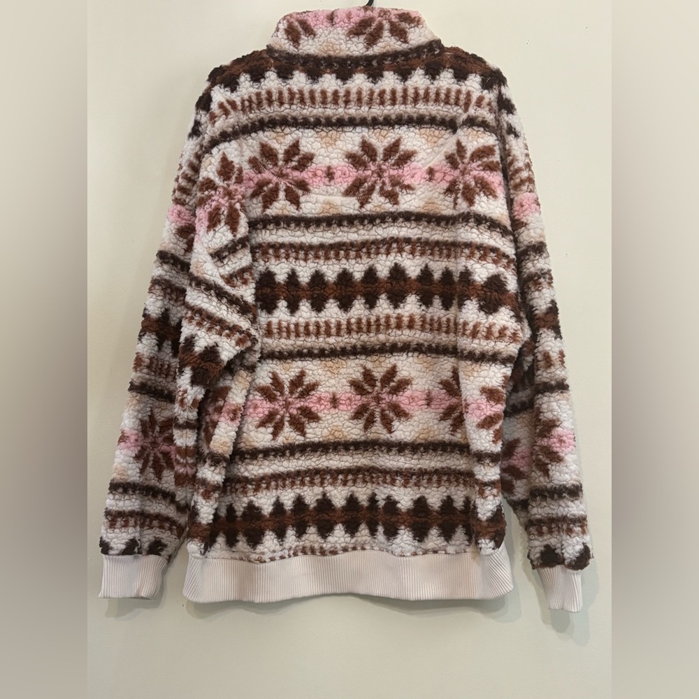 Aerie Sherpa Quarter Zip Pullover Fleece Sweater Fair Isle Snowflake Large - Picture 3 of 3